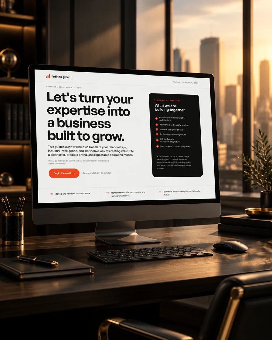 Business audit displayed on a computer in a high-end office